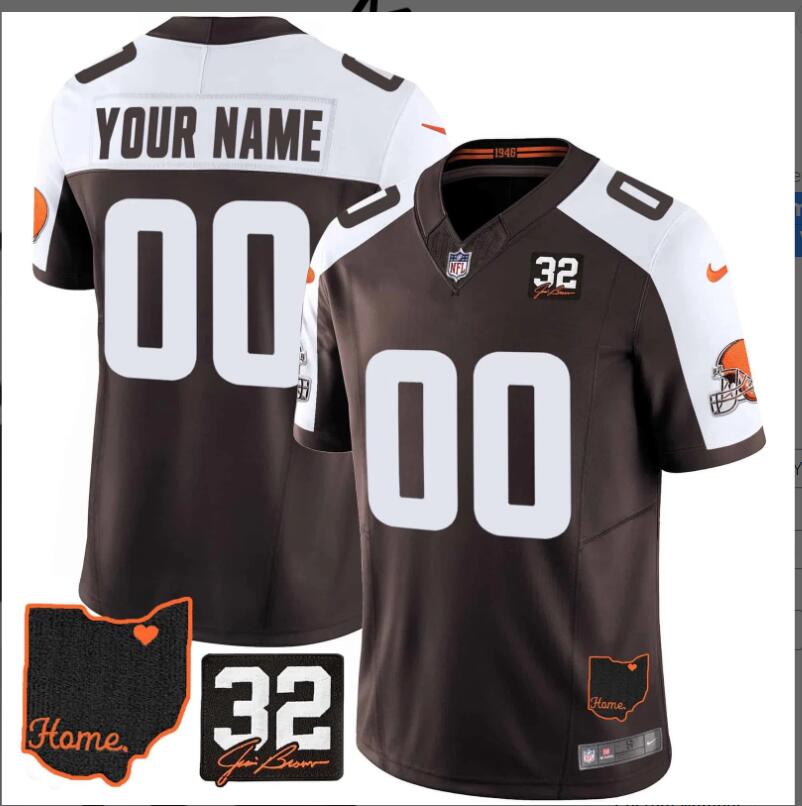 Men 2024 Nike NFL Cleveland Browns #32 Jim Brown Memorial Home Patch Custom Jersey V3->customized nfl jersey->Custom Jersey